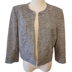 LOFT Black & Cream Tweed Sequin Collar Open Blazer Jacket Size 12